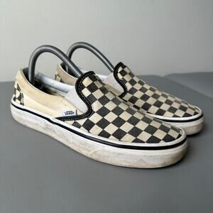 Vintage Thrashed Black and White Worn Checkered Slip On Vans
